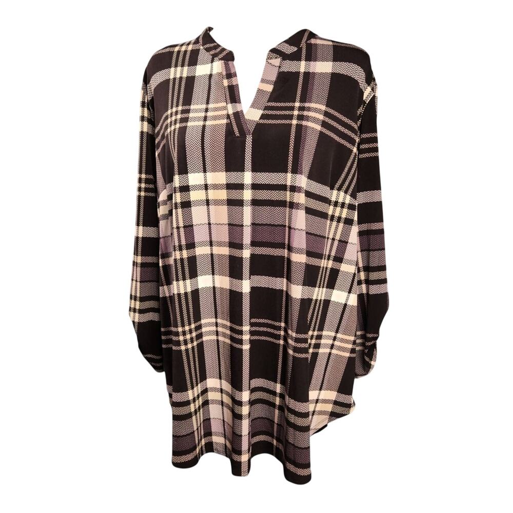 Cato Size 18/20W Blouse Black and Cream Plaid Tunic